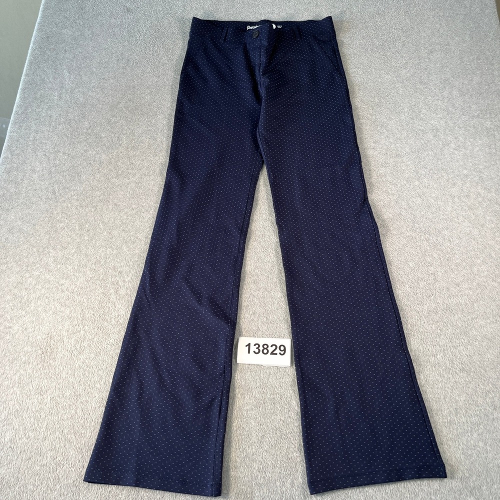 Betabrand Yoga Pants Women M Long Navy Blue Excellent Bootcut Pindot Trousers